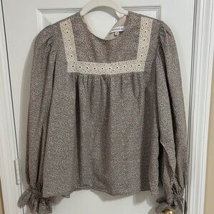 Red Dress Boutique Floral Lace Yoke Long Sleeve Top - Pink & Green